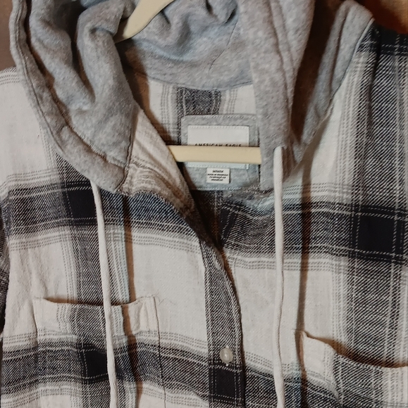 American Eagle Hoodie Flannel M White Black Grey - Picture 5 of 9
